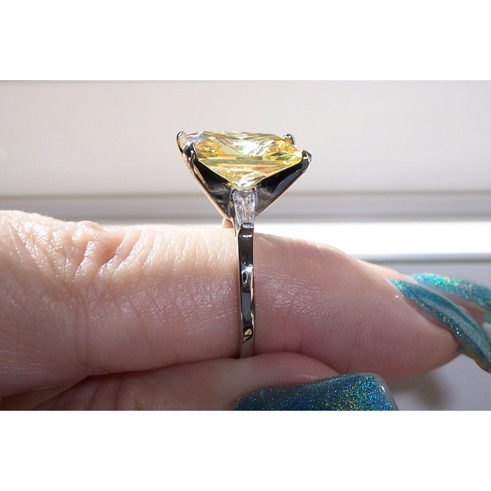 STAINLESS STEEL Canary Yellow Radiant Cut Cubic Zirconia Ring - Picture 7 of 16